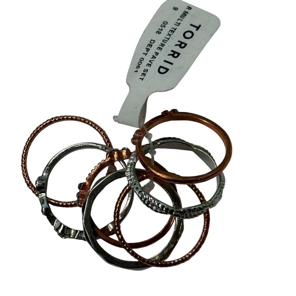 Torrid Rings Multi‎ Texture Pave Set of 7 Rose Gold Silver Size 9